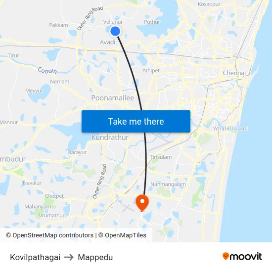 Kovilpathagai to Mappedu map
