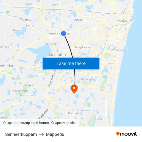 Senneerkuppam to Mappedu map