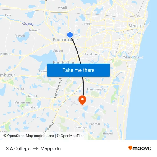 S A College to Mappedu map