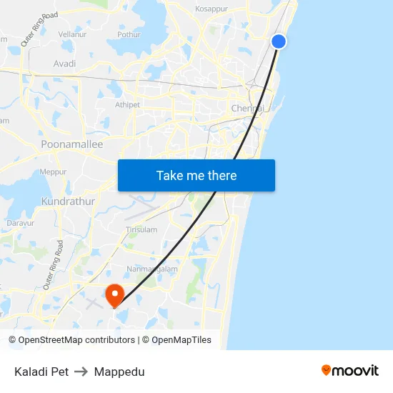 Kaladi Pet to Mappedu map