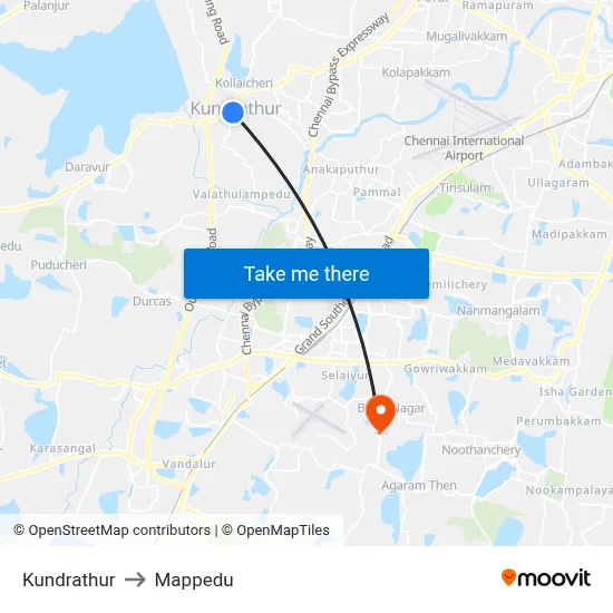 Kundrathur to Mappedu map