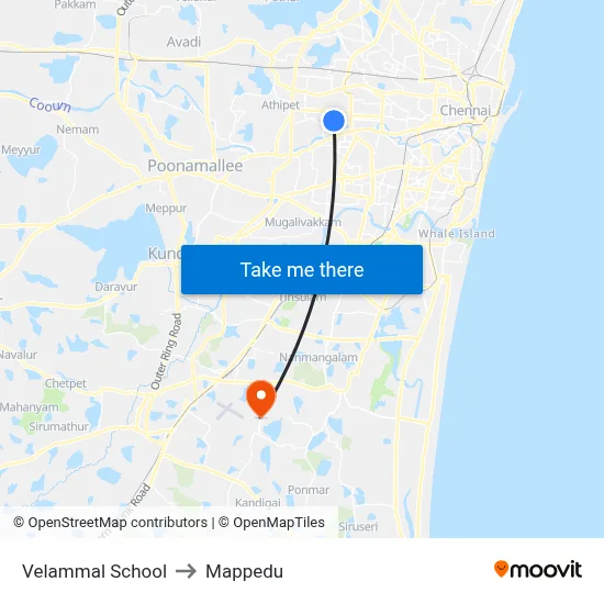Velammal School to Mappedu map