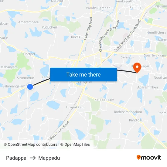 Padappai to Mappedu map