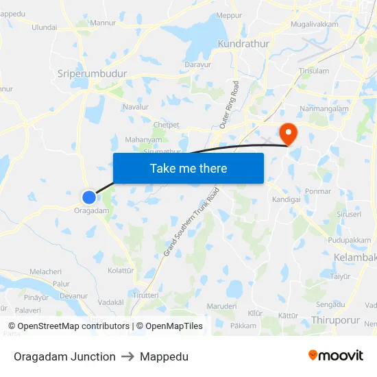 Oragadam Junction to Mappedu map