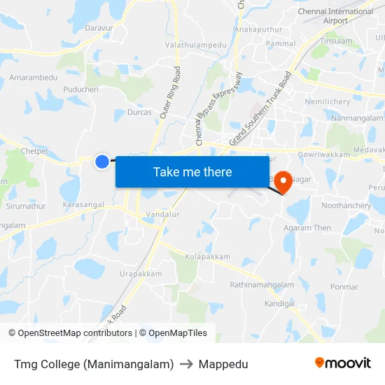 Tmg College (Manimangalam) to Mappedu map