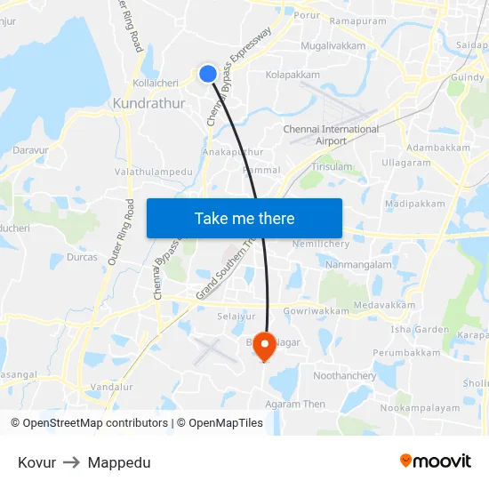 Kovur to Mappedu map