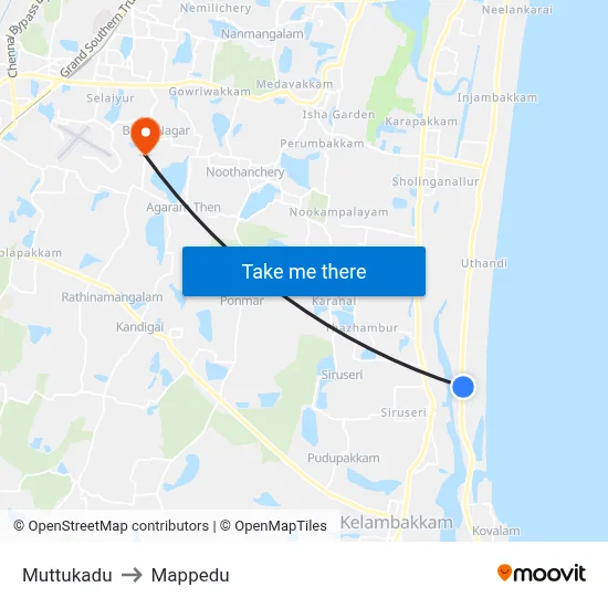 Muttukadu to Mappedu map