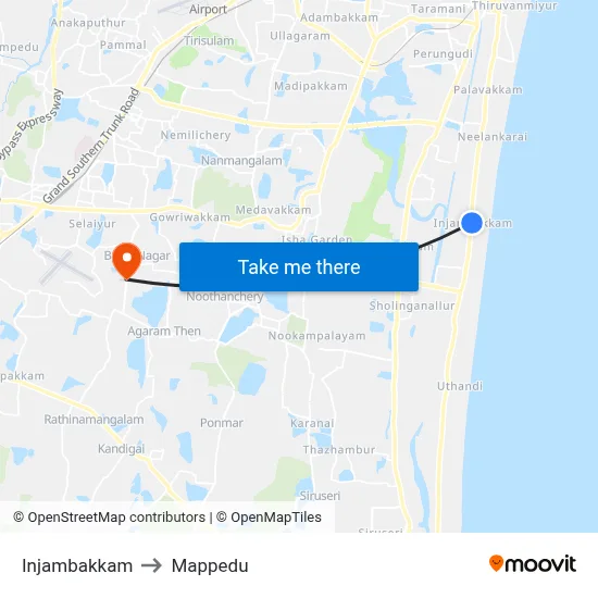 Injambakkam to Mappedu map