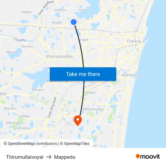 Thirumullaivoyal to Mappedu map