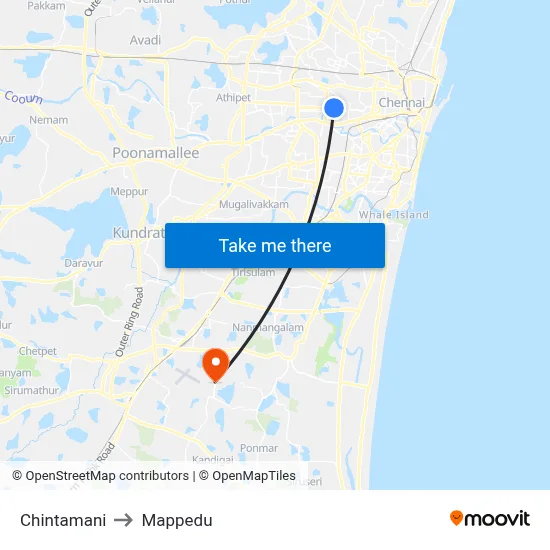 Chintamani to Mappedu map