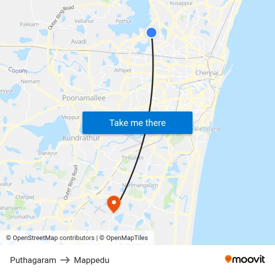 Puthagaram to Mappedu map