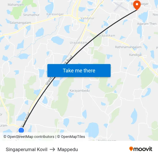Singaperumal Kovil to Mappedu map