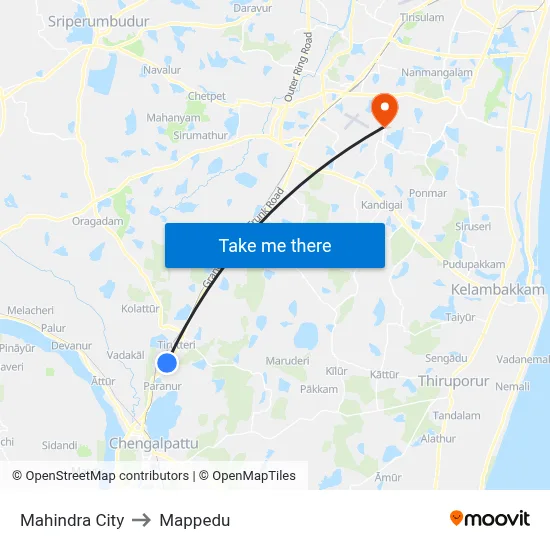 Mahindra City to Mappedu map