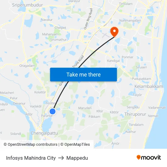 Infosys Mahindra City to Mappedu map
