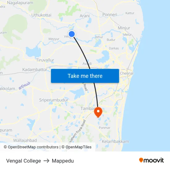 Vengal College to Mappedu map