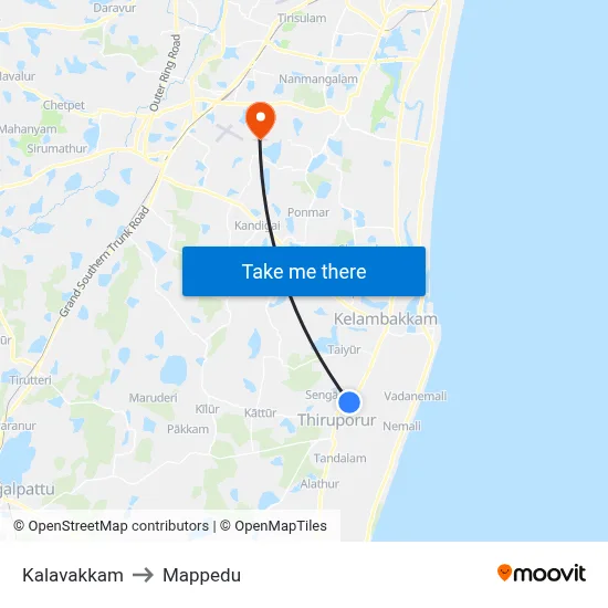 Kalavakkam to Mappedu map
