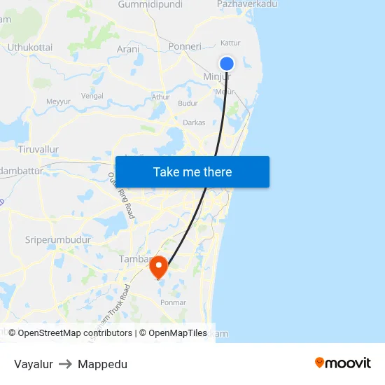 Vayalur to Mappedu map