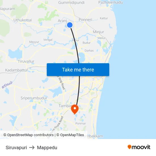 Siruvapuri to Mappedu map