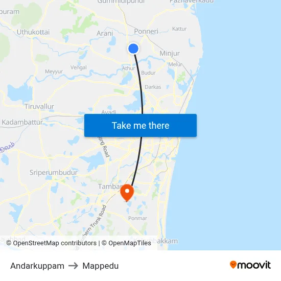 Andarkuppam to Mappedu map