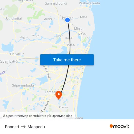 Ponneri to Mappedu map