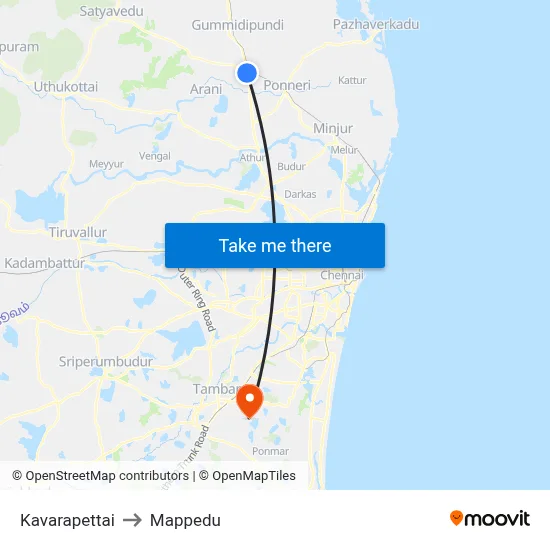 Kavarapettai to Mappedu map