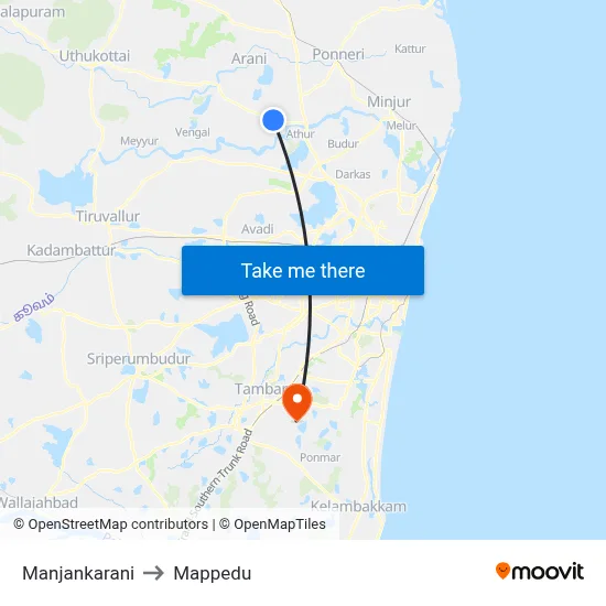 Manjankarani to Mappedu map