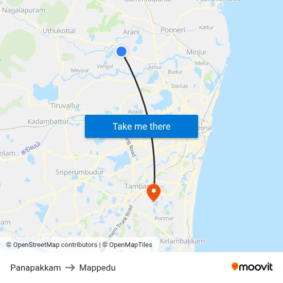 Panapakkam to Mappedu map
