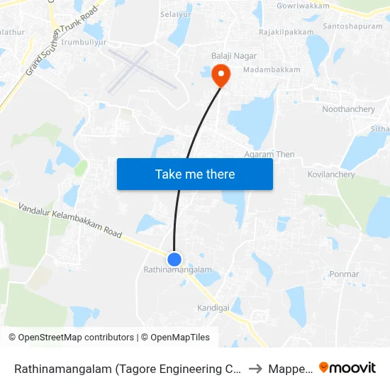 Rathinamangalam (Tagore Engineering College) to Mappedu map
