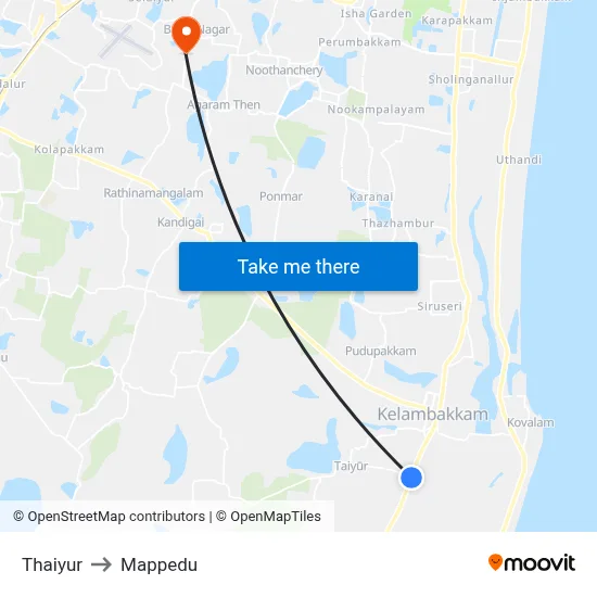 Thaiyur to Mappedu map