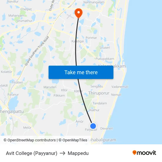 Avit College (Payyanur) to Mappedu map