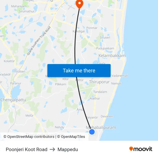Poonjeri Koot Road to Mappedu map