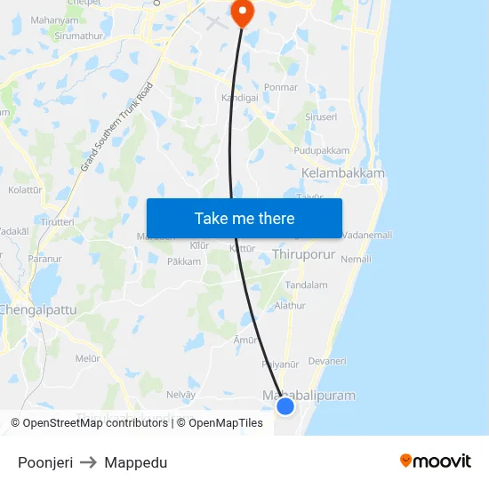 Poonjeri to Mappedu map