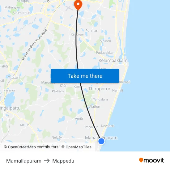 Mamallapuram to Mappedu map