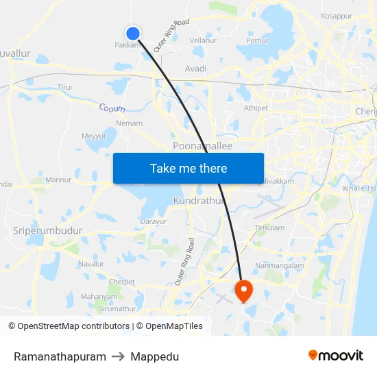 Ramanathapuram to Mappedu map