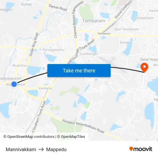 Mannivakkam to Mappedu map