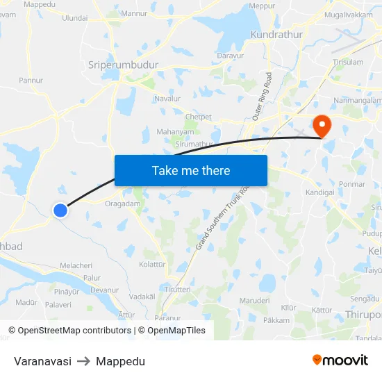 Varanavasi to Mappedu map