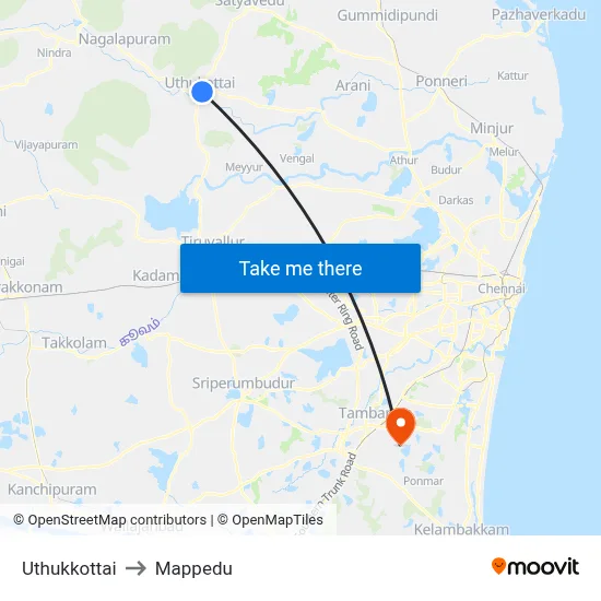 Uthukkottai to Mappedu map