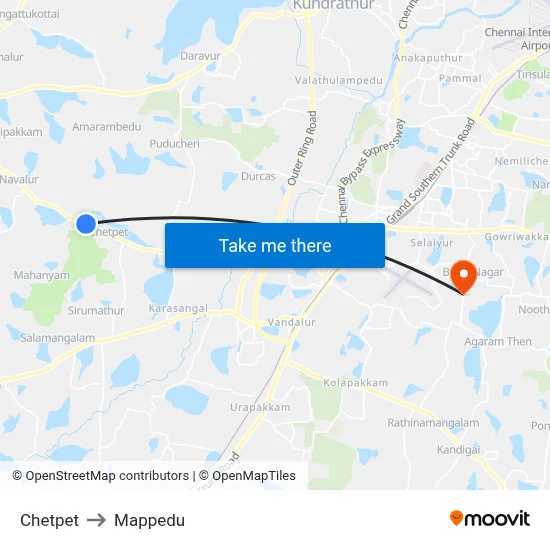 Chetpet to Mappedu map