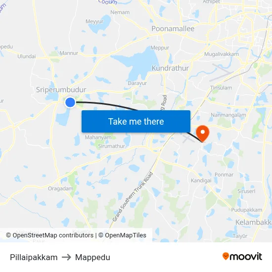 Pillaipakkam to Mappedu map