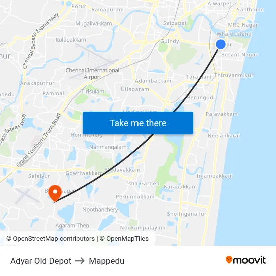 Adyar Old Depot to Mappedu map