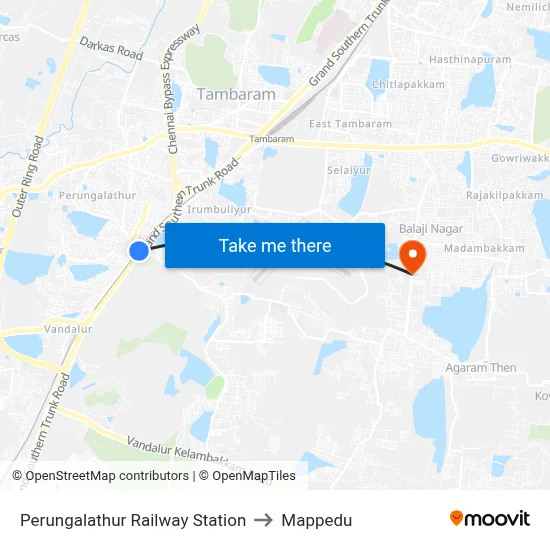 Perungalathur Railway Station to Mappedu map