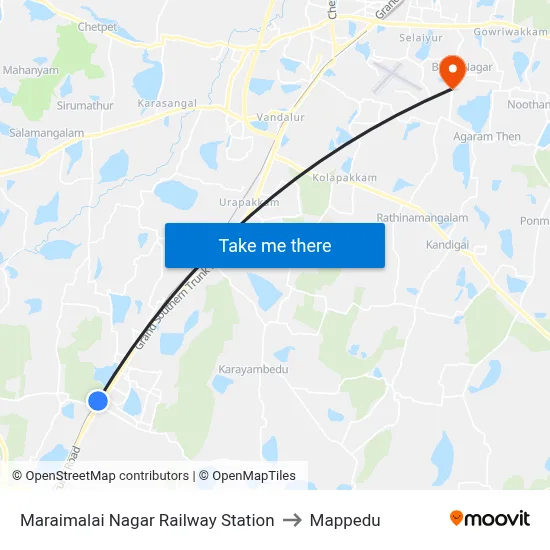 Maraimalai Nagar Railway Station to Mappedu map