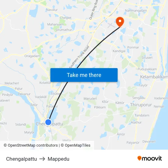 Chengalpattu to Mappedu map
