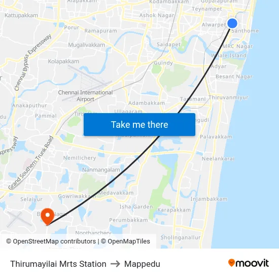 Thirumayilai to Mappedu map