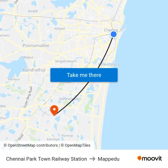 Chennai Park Town Railway Station to Mappedu map