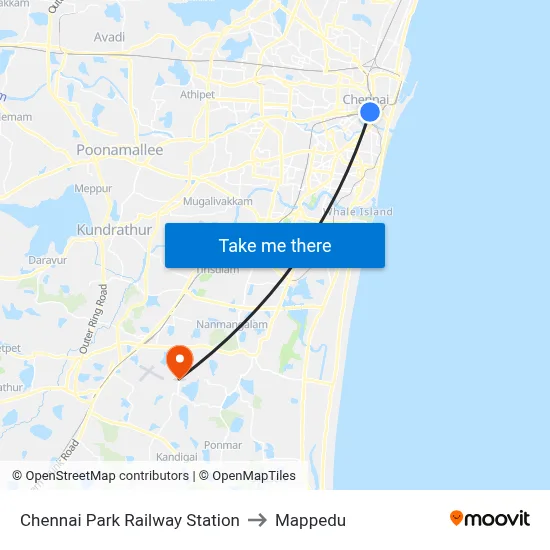 Chennai Park Railway Station to Mappedu map