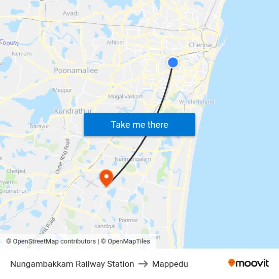 Nungambakkam Railway Station to Mappedu map