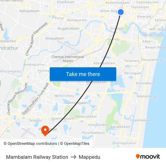 Mambalam Railway Station to Mappedu map