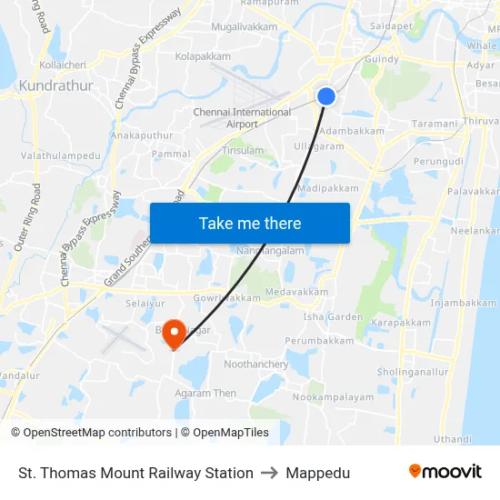 St. Thomas Mount Railway  Station to Mappedu map