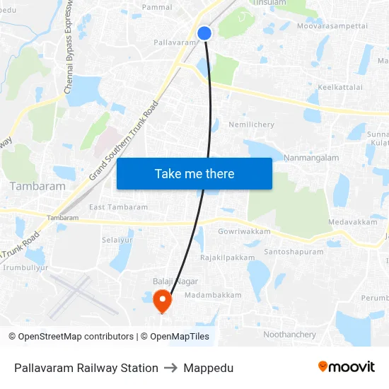 Pallavaram Railway Station to Mappedu map